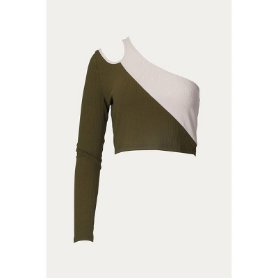 Women's COLORBLOCKED RIBBED-KNIT ONE-SLEEVE TOP - ENDLESS BLU.