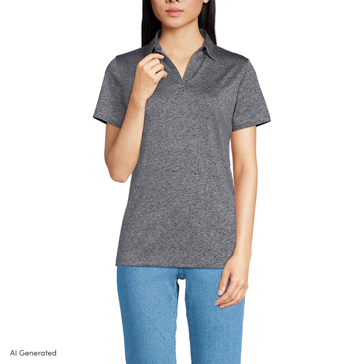 Lands' End Women's Rapid Dry Short Sleeve Space Dye Sport Neck Polo Shirt - thumbnail 9