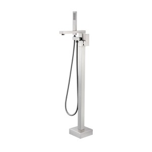 Cobbe Floor Standing Single Handle Tub Faucet with Tub Spout Handheld Shower and 59-Inch Hose Tub Filler Brushed Nickel - 1 of 4