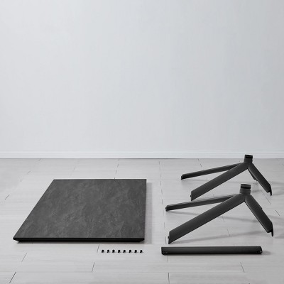 63" Light Gray and Black Rectangular Wood Dining Table