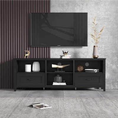 Acekool TV Stand with Drawers and Open Shelf, Large Storage Entertainment Console for TVs up to 70 Inches, Black
