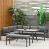 Outsunny 4 Piece Patio Furniture Set, Outdoor L-Shaped Sectional Sofa with 2 Couches, Bench, Dining Table, Cushions, Aluminum Conversation Set, Gray - 3 of 4