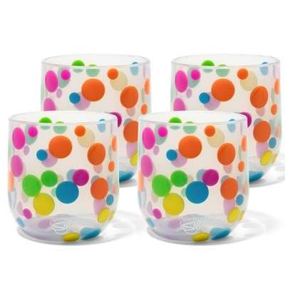 Silipint: Silicone Stemless Wine Glasses 12oz: 4 pk - Polka Dot