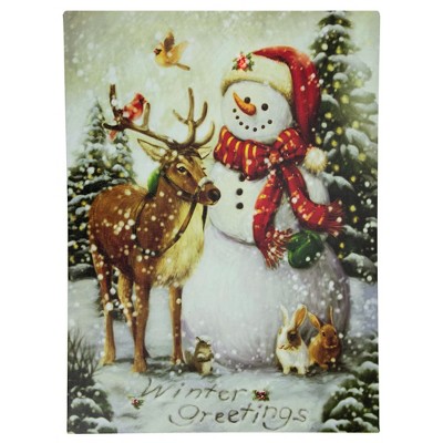 Northlight Led Lighted Snowman And Reindeer Christmas Canvas Wall Art ...