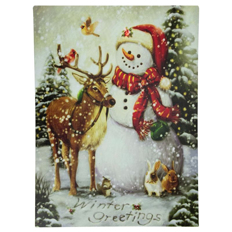 Northlight LED Lighted Snowman and Reindeer Christmas Canvas Wall Art 15.75" x 11.75", 1 of 6