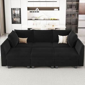 Belffin 6-Piece Modular Sleeper Sectional with Storage & Reversible Chaise – Velvet Convertible Sofa Bed - 1 of 4