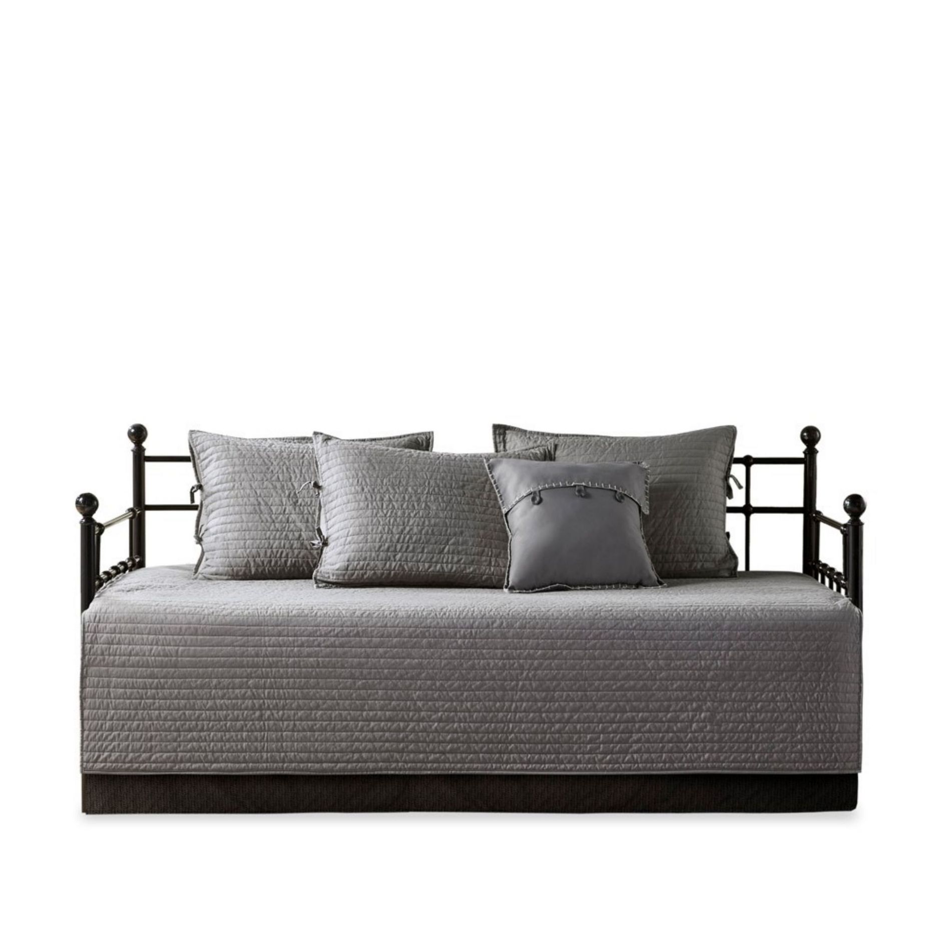 SEVOBAL Daybed Cover Set Quilted Cover Daybeds Pre-Washed Cotton Filled Coastal Bedding Scallop Edge Shams Bedskirt Pillow, Gray, 39"*75"*0.25"