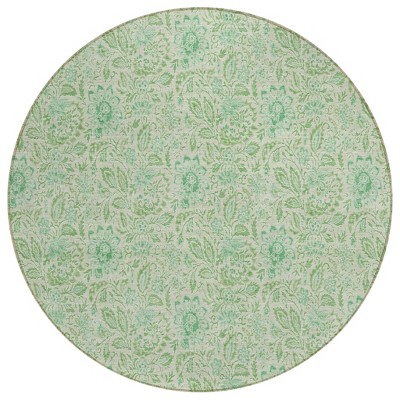 Sage And Artichoke Green Floral Washable Indoor Outdoor Area Rug