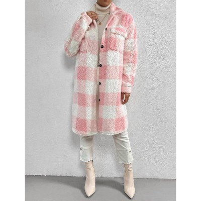 Women's Katie faux-shearling Plaid Midi Coat - Miss Sparkling