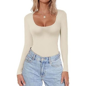 Ekouaer Women Long Sleeve Shirt Scoop Neck Tops Slim Fit Basic Top Thermal Undershirts Base Layer Tee - 1 of 4