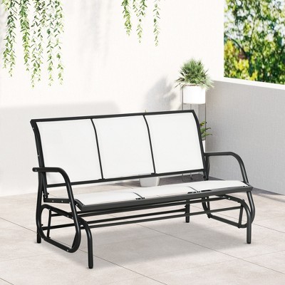 Cream White Metal Frame 3-Seater Outdoor Glider Bench