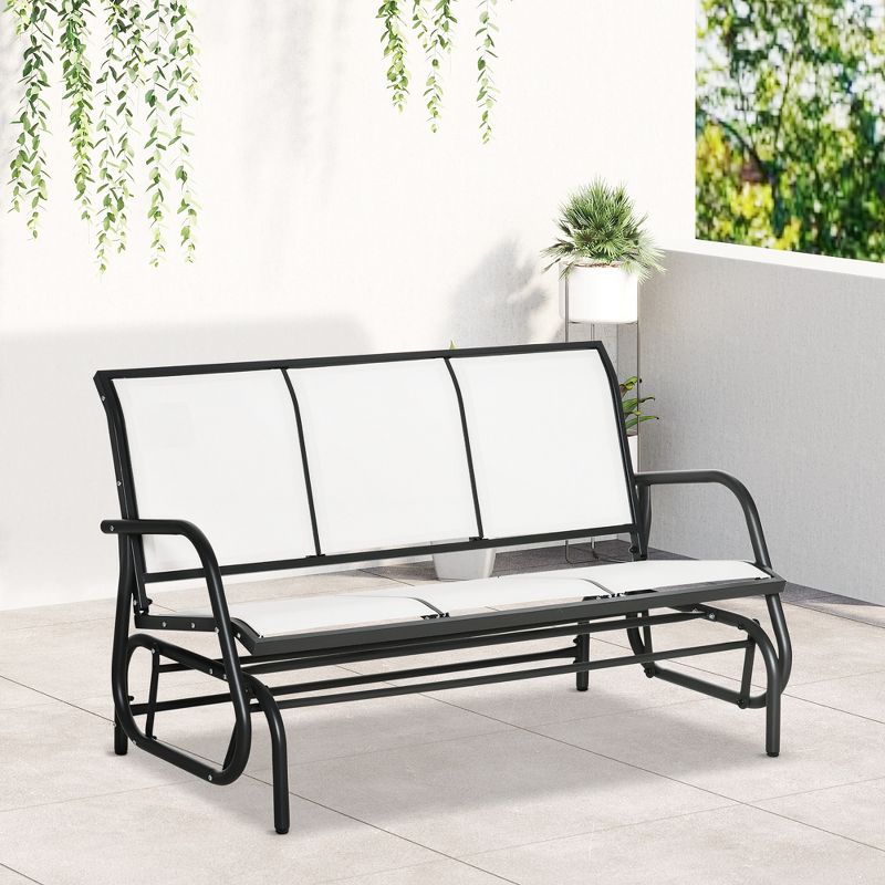 Outsunny Patio Glider Bench, Outdoor Porch Glider Swing with 3 Seats, Breathable Mesh Fabric, Metal Frame, 2 of 7
