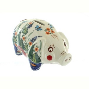 Blue Rose Polish Pottery 1815 Zaklady Piggy Bank - 1 of 1
