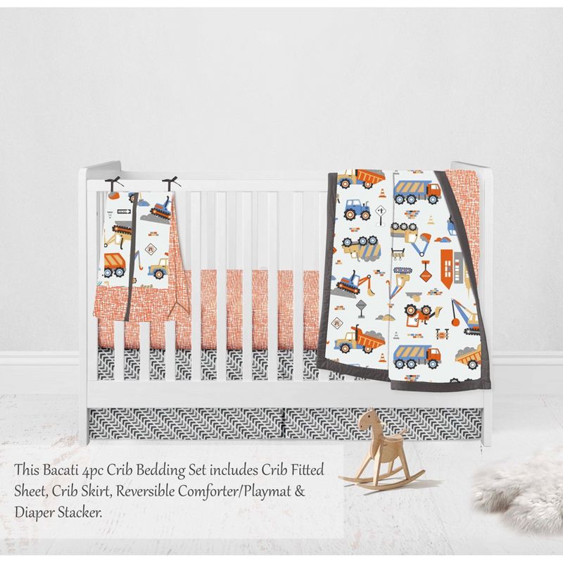 Bacati - Construction Yellow Orange Blue Gray 4 pc Crib Bedding Set with Diaper Caddy, 3 of 9