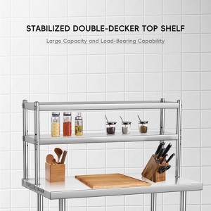 Stainless Steel Table with Double Overshelf, 30" X 24"/36" X 24"/48" X 24"  Work Table with Shelf, 2 Tier Shelf for Prep & Work Table in Restaurant - 1 of 4