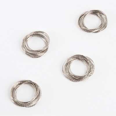 Silver Textured Metal Bangle Design Napkin Rings Set of 4