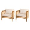 Outdoor Patio Acacia Wood Club Arm Chair,Wicker Back Beige Cushioned Garden Club Chair,Weather Resistant Wicker Upholstered Chair-Coolbibila - 2 of 4