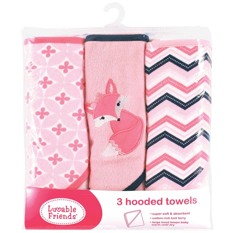 Luvable Friends Baby Girl Cotton Terry Hooded Towels, Foxy, One Size, 3 of 5