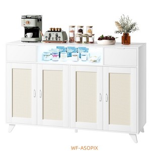 Boho Rattan Buffet Cabinet with Power Outlet & LED Lights - BOHO Sideboard Buffet Sideboard for Living Room or Dining Room - 1 of 4
