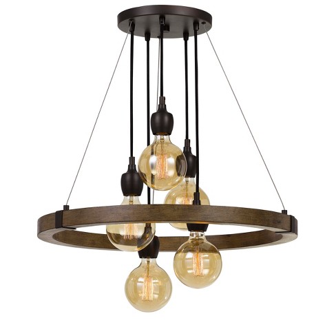 60w X 5 Martos Metal Wood Chandelier Ceiling Light Edison Bulbs