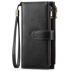 FATMOON Womens Wallets,Large Capacity Credit Card Holder RFID,Wallet Women Double Zipper Pocket Leather Bifold Ladies Wristlet Clutch Wallet - 1 of 4