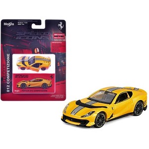 Ferrari 812 Competizione Yellow Metallic with Silver Stripe "Speed Icons" Series 1/64 Diecast Motorcycle Model by Maisto - 1 of 3