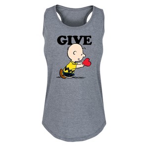 Women's - Peanuts - Give Love Graphic Racerback Tank - 1 of 4