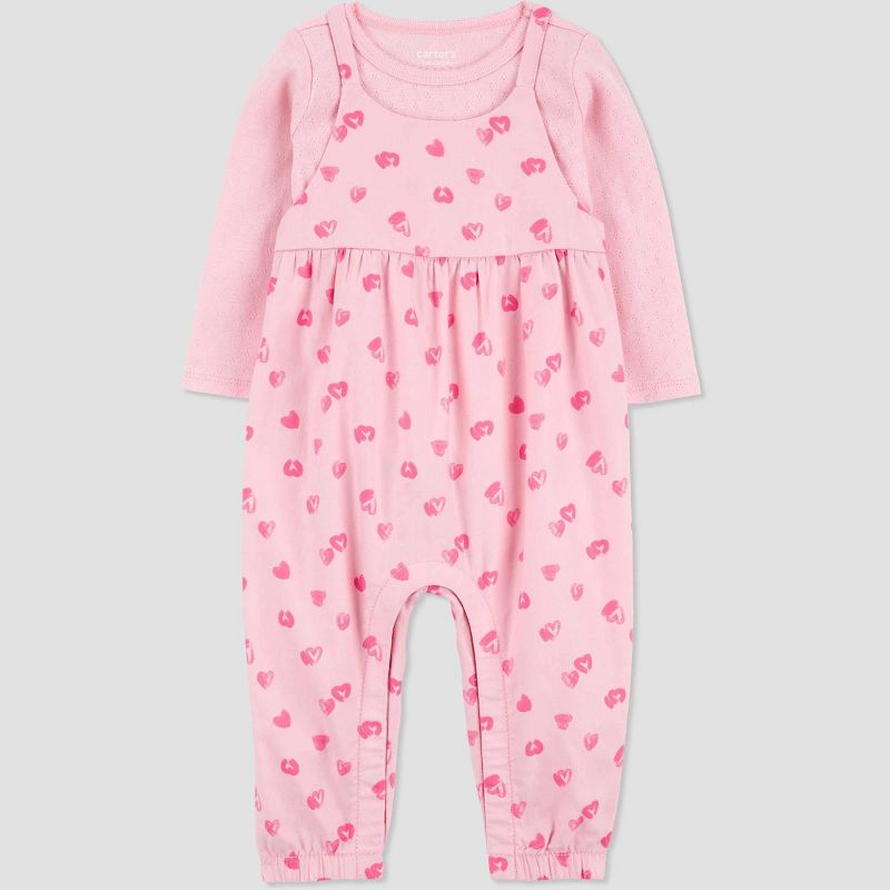 Carter&#39;s Just One You&#174; Baby Girls&#39; Hearts Striped Top &#38; Overalls Set - Pink, 1 of 8