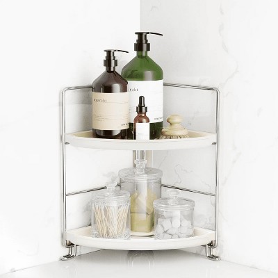 LunaLulinlk 2-Tier Corner Bathroom Countertop Organizer,Vanity Makeup Skincare Cosmetics Shelf or Kitchen Spice Rack (Silver)
