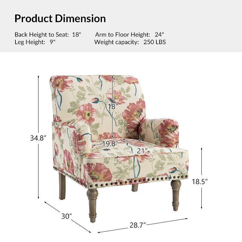 Reggio  Traditional  Wooden Upholstered  Armchair with Floral Patterns and  Nailhead Trim | ARTFUL LIVING DESIGN, 3 of 11