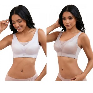 INSPIRE CHIC 2 Pcs Women's V-Neck Mesh Wirefree Adjustable Straps U Back Minimizers Bras - 1 of 4