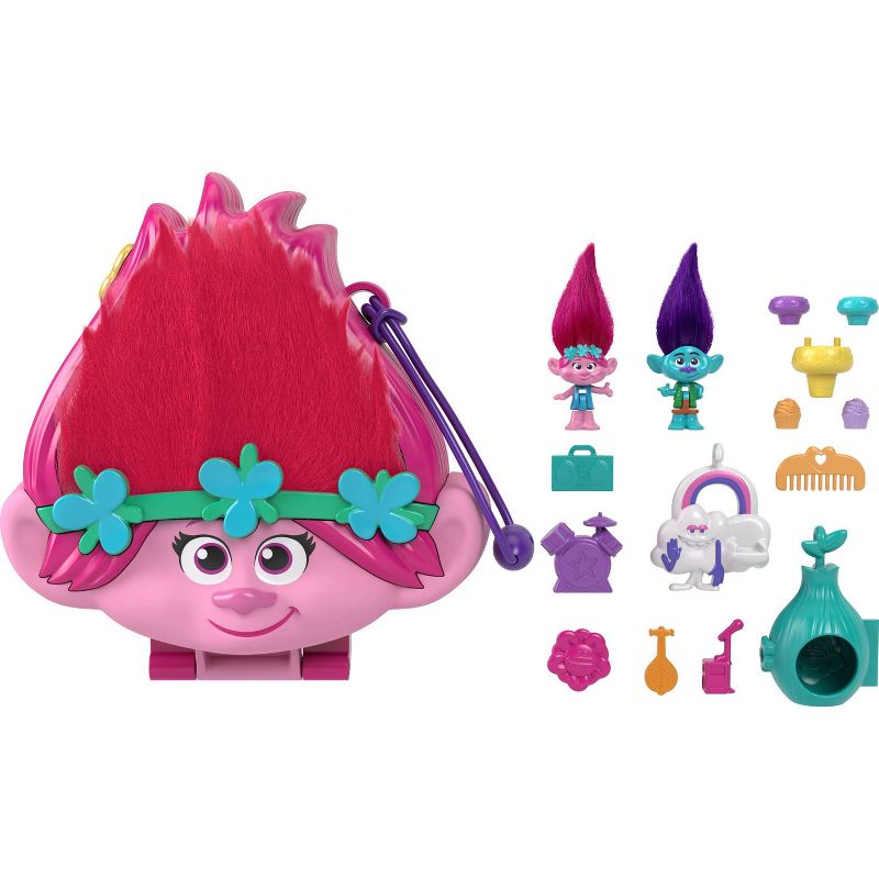 Polly Pocket &#38; DreamWorks Trolls Compact Playset with Poppy &#38; Branch Dolls &#38; 13 Accessories, 1 of 7