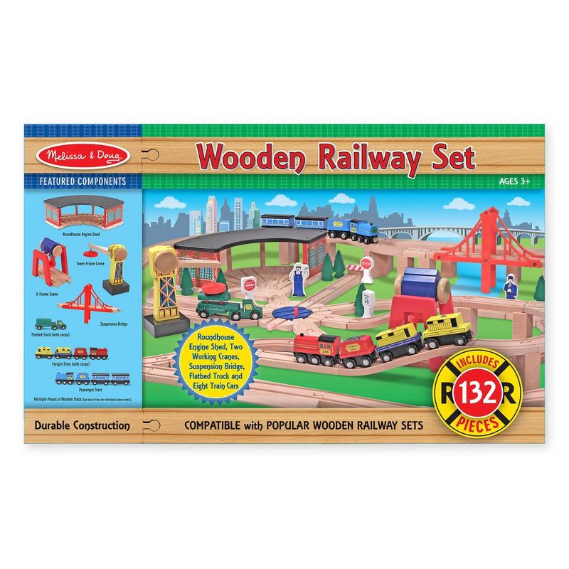 Melissa &#38; Doug Deluxe Wooden Railway Train Set (130+pc), 4 of 16