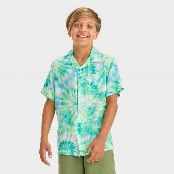 Boys' Short Sleeve Tie-Dye Button-Down Shirt - Cat & Jack™ Blue/Green