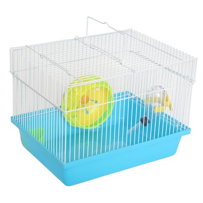 YML Single Story Dwarf Hamster Cage with Small Wheel/Dish and Water Bottle/Plastic Base Blue 10.5 inches x 8 inches x 7.75 inches