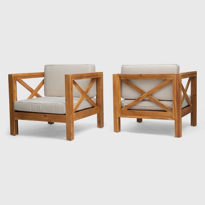 Brava 2pk Acacia Wood Club Chairs Teak/Beige - Christopher Knight Home