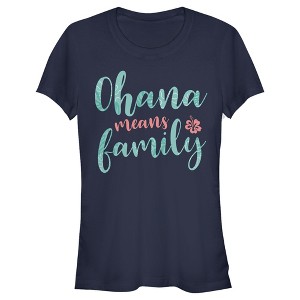 Juniors Womens Lilo & Stitch Blue and Red Ohana means Family T-Shirt - 1 of 4