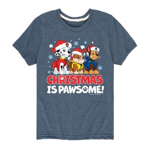 Boys' - Paw Patrol - Christmas Is Pawsome Chase Rubble Marshall Short Sleeve Graphic T-Shirt - 1 of 4