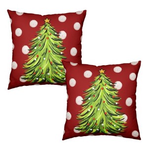 Christmas Throw Pillow Covers 18x18 Set of 2 Red Green Xmas Tree Polka Dots Print Decorative - 1 of 4