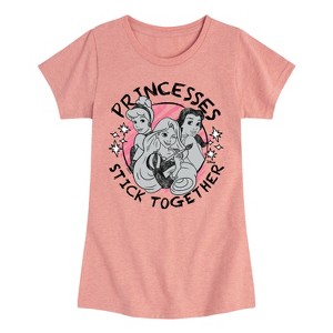 Girls' - Disney - Belle Rapunzel Cinderella Princesses Stick Together Fitted Short Sleeve Graphic T-Shirt - 1 of 4