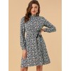 Allegra K Women's Mock Neck Swing Midi Long Sleeve A-line Floral Dress - 2 of 4