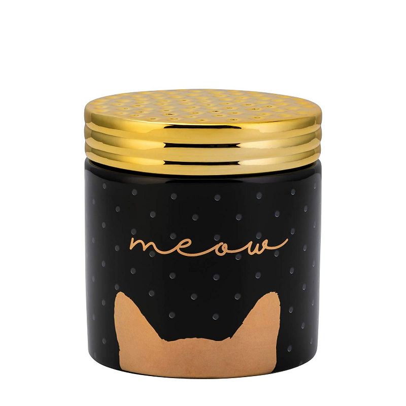 Amici Pet Meow Cat Ceramic Treats Canister Jar with Lid, 18 oz. , Black Gold, 1 of 8