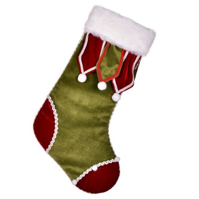 Vickerman 21" Burgundy and Emerald Velvet Christmas Stocking