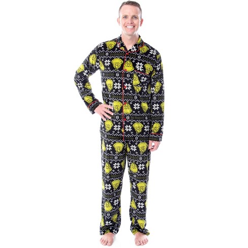 Dr. Seuss Men's The Grinch Who Stole Christmas Plaid Fleece Pajama