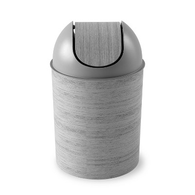 Umbra Mezzo Can 2.5gal Gray Wood: Swing-Top Indoor Trash Can, Bathroom Garbage Bin, 15" Polypropylene, 2.5 Gallon Capacity