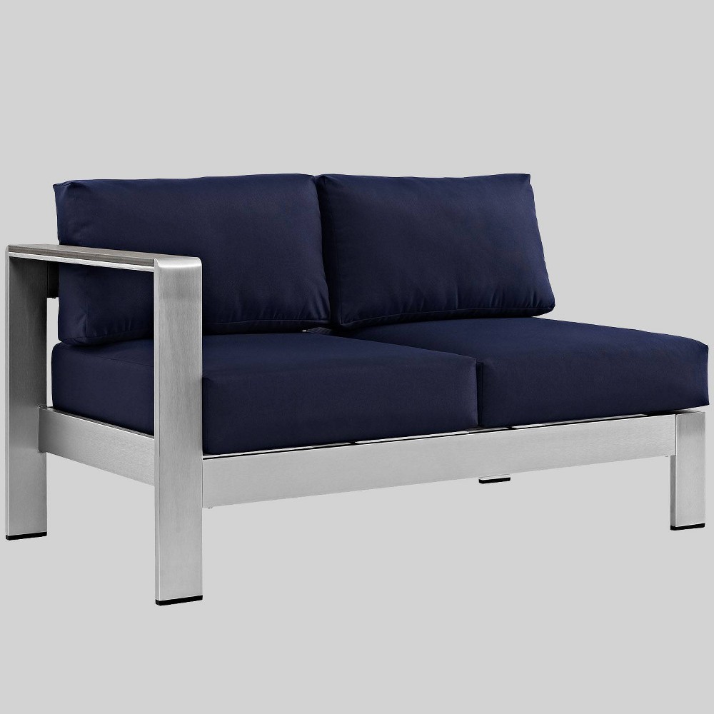 Shore Left Arm Corner Sectional Outdoor Aluminum Loveseat Navy Modway