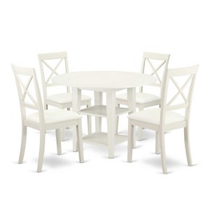 Antique Dinette Set 5 Piece Table & Chairs Linen White Faux Leather Seats Home Kitchen Furniture - 1 of 4