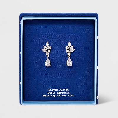 Silver Plated Cubic Zirconia Pear Dangle Drop Earrings