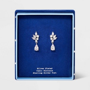 Silver Plated Cubic Zirconia Pear Dangle Drop Earrings - 1 of 2