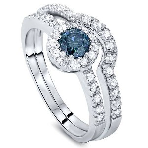 Pompeii3 1ct Blue & White Diamond Engagement Ring Set 14K White Gold - 1 of 2